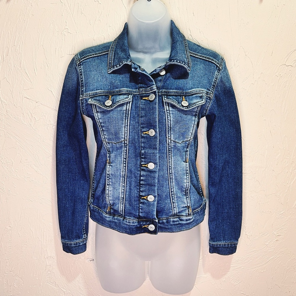 Rock & Republic Light Blue Wash Denim Jean Jacket Womens XS Cropped Distressed